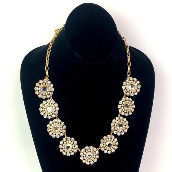 J. Crew flower crystal jewel necklace with gold cuban chain - Picture 1 of 5